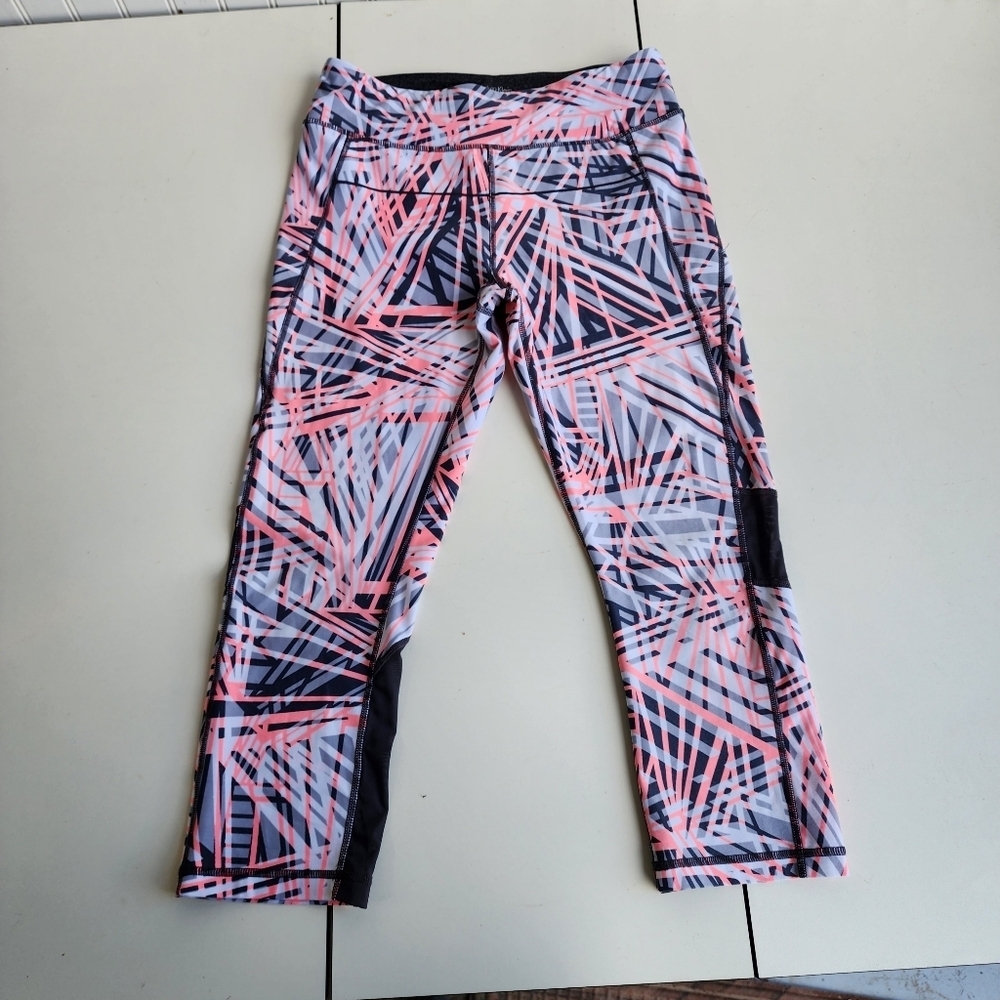 Calvin Klein Performance Wick Cropped Pink Black Palm Leggings Work Out Pants M